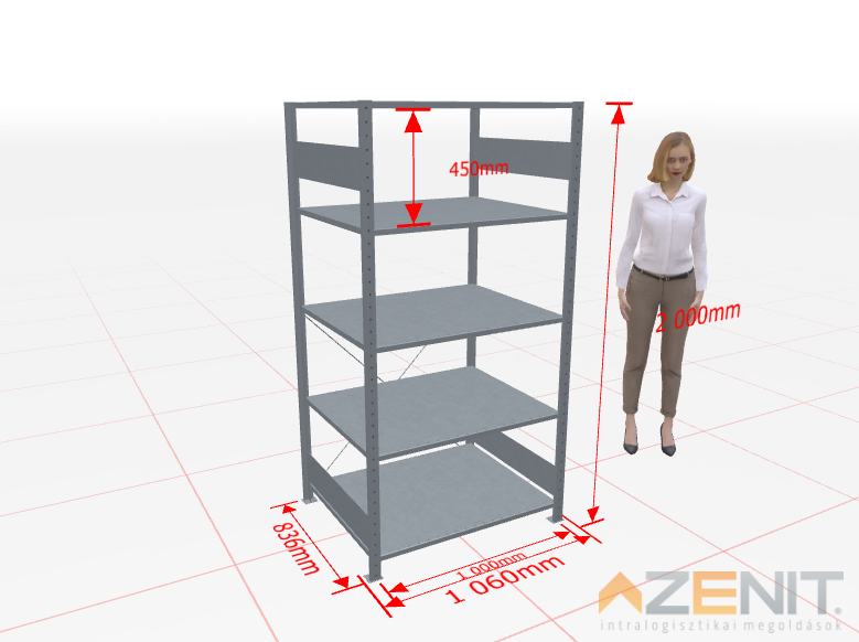 Kapcsolható polcos állvány alapmező MULTIplus típus, 1000×800 mm polcokkal, 2000 mm magas 5 polcos horganyzott 